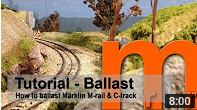 How-to video describing a realistic ballasting of tracks with integrated roadbed, such as Bachmann, Kato, Trix, Roco Geoline or Mrklin M-track or C-track.