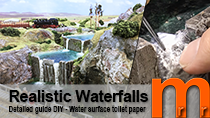 Detailed guide DIY to model realistic miniature waterfall for model railroad railway diorama or miniature RPG terrain for tabletop RPG