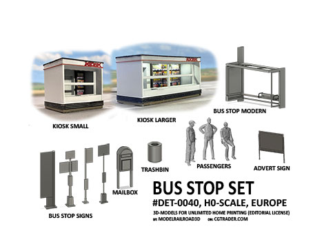 Bus square set in H0-scale including standing and sitting passengers
