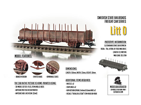 3D-model for home-print in h0-scale of Swedish State Railways SJ Litt O