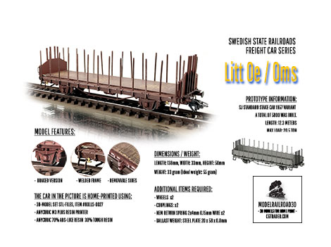 3D-model for home-print in h0-scale of Swedish State Railways SJ Litt Oe Oms