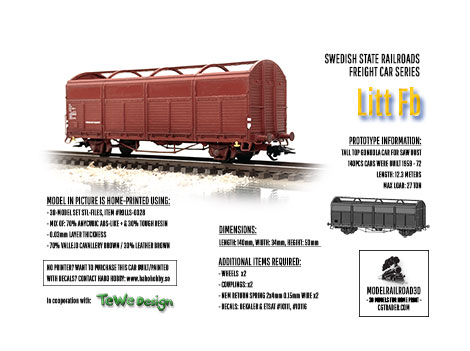 The tall top gondola car used for sawdust transport in H0-scale for 3D-print