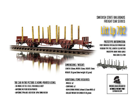 3D-model for home-print in h0-scale of Swedish State Railways SJ Litt Lp702 for timber transport