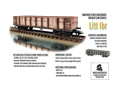 3D-model for home-print in h0-scale of Swedish State Railways SJ Litt Ibr for metal scraps transport
