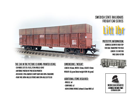 3D-model for home-print in h0-scale of Swedish State Railways SJ Litt Ibr for coal transport