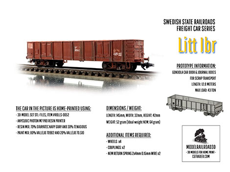 3D-model for home-print in h0-scale of Swedish State Railways SJ Litt Ibr for metal scraps transport